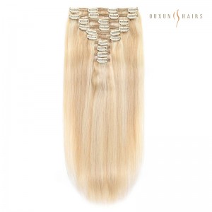 Balayage 100% Human Hair Extensions Clip in Real Remy Hair Full Head #1860 Honey Blonde and Platinum Blonde Highlight 24inch-Private Label Extensions Wholesale