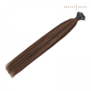 Hair Extensions Double Drawn #210 Dark Brown Caramel Mix Highlight Balayage Nano Bonds Ring Human Hair European Next Day Delivery Silicone Lined-Wholesale Cuticle Aligned Hair