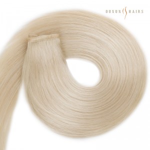 Fashion Source Hair Extensions Wholesale Flat Track Weft With Silk Skin Seamless 22inch Platinum Blonde Hair