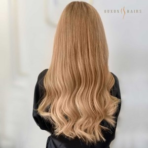 European Virgin Hair Dark Blonde/Ash Blonde Machine Hybrid Wefts Hair Extensions Double Drawn