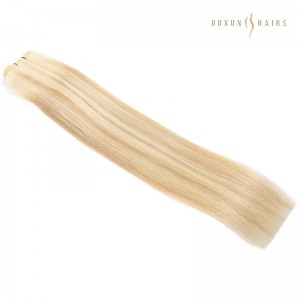 Honey Blonde Mix With Platinum Blonde Machine Hair Weft Hair Extensions Human Hair 10-34 inch 100g តម្លៃរោងចក្រ