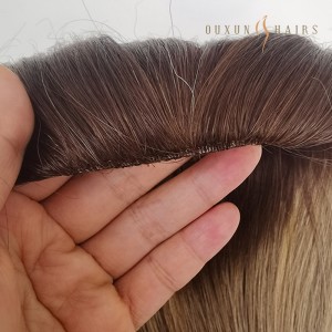 OXTS18 Custom 5×5inch Silk Base Wefted Hair Toppers Dark Root Medium/Light Brown with Highlights 100% Remy Virgin European Hair for Thinning Hair and Hair Loss Women