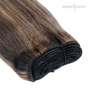 [Premium Customizable Virgin Hair] Sew-in Machine Weft Extensions in Brown Mixed Natural Blonde Balayage Color