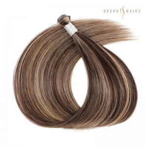 Russian Tiny Weft Hair Extensions in Ombre Dark Brown and Natural Blonde Highlights, Manufactured in China Factory