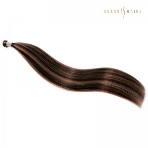 Budurwa Bature Gashi Genius Weft Hair Extensions Chocolate Dark Brown and Caramel Balayage Highlights