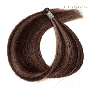 European Virgin Hair Genius Weft Hair Extensions  Chocolate Dark Brown and Caramel Balayage Highlights