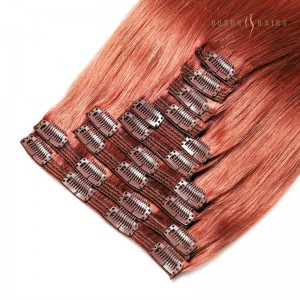 16″ Clip in Human Hair Extensions Full Head 150g 7 Pieces 16 Clips #350 Copper Red Copper Double Weft Brazilian Real Remy Unprocessed Virgin Raw Hair Thick Straight Silky Wholesale