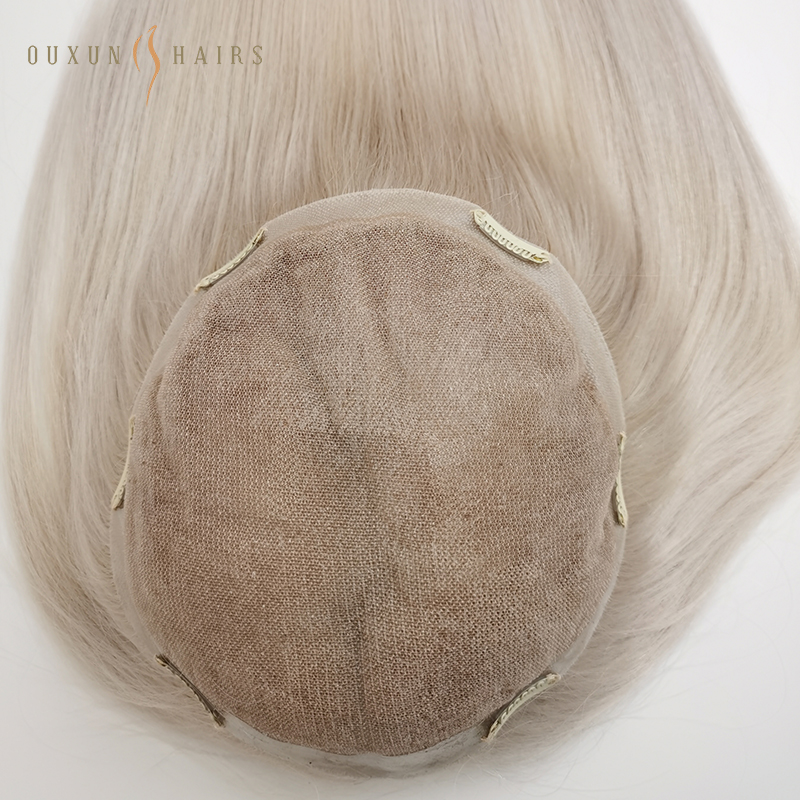 OXTL16 Custom Clip In Hair Topper Real Human Hair 10″*10″ Base Platinum Blonde(#60) Full Lace With Poly Skin Around Natural Hairline Best Virgin Human Hair-Wholesale Human Hair Lace Fro...