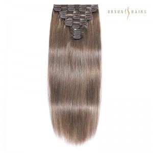 8A Ash Brown Straight 100g Full Head Clip in Seamless Virgin Remy 100% Human Hair Extensions-Hair Extension Brands