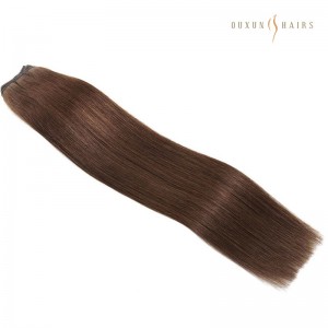 Txhim kho Weft Sau: Hwm Blend ntawm Tes-Tied thiab Tshuab Weft - Chestnut Brown #4 Genius Weft Extensions