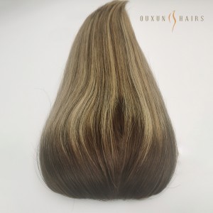 OXTS18 Custom 5×5inch Silk Base Wefted Hair Toppers Dark Root Medium/Light Brown with Highlights 100% Remy Virgin European Hair for Thinning Hair and Hair Loss Women