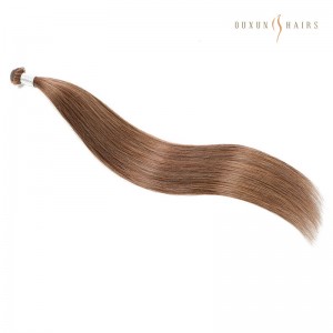 24”Double Drawn Genius Weft European Human Hair #6 Միջին շագանակագույն