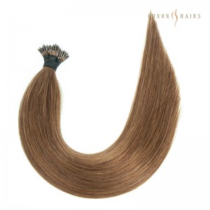 Double Drawn Fusion Laser Beam Medium Brown Nano Ring Hair Extensions Stuck in Hair Full Head Hair Extension Wholesale Suppliers