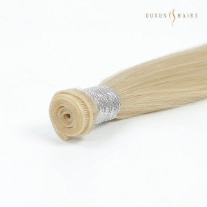 Factory Wholesale Platinum Blonde Hair Extensions Machine Double #60 Blonde Hybrid Wefts Remy Hair Weft Extension