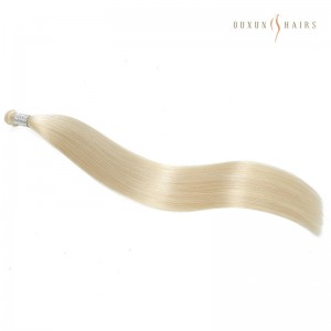 โรงงานขายส่งเครื่องต่อผมสีบลอนด์แพลทินัมเครื่องคู่ #60 สีบลอนด์ HYBRID Wefts Remy Hair Weft EXTENSION