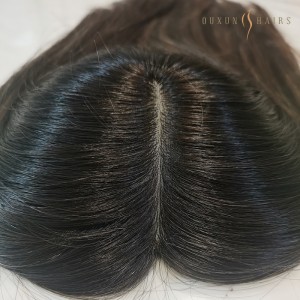 OXTS02 Human Hair Silk Base Topper with Wefted Back Hair Pieces Hair System 6X7inch Base Size 18inch European Human Hair