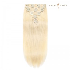 Bleached Blonde (No. 613) Clip in Hair Extensions for Crown Area Seamless 150g Virgin Remy Hair 16inch Silky Straight – 100 Human Hair Extensions Wholesale