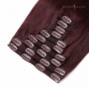 Inexpensive 100% Virgin Raw Hair 99j Clip in Human Hair Extensions Full Head Seamless for Front of Head-Hair Weave Bundles Wholesale