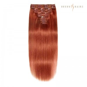 16″ Clip in Human Hair Extensions Full Head 150g 7 Pieces 16 Clips #350 Copper Red Copper Double Weft Brazilian Real Remy Unprocessed Virgin Raw Hair Thick Straight Silky Wholesale