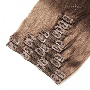 Seamless Invisible Custom Caramel Color Crown Full 14 inch Clip in Human Hair Extensions-Good Human Hair Brands