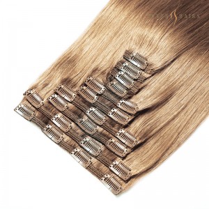 Clip-In #12 Dirty Blonde 16inch Human Hair Extensions 100g 7pcs Double Weft Invisible for Short Hair Virgin Raw Hair- Hair Company Extensions