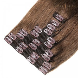 Chestnut Brown 28 inch Human Hair Clip In Extensions Volumizer-Extension Hair Supply Straight 8PCS/7PCS Full Head 150G