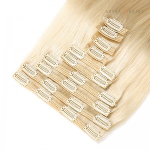 Bleached Blonde (No. 613) Clip in Hair Extensions for Crown Area Seamless 150g Virgin Remy Hair 16inch Silky Straight – 100 Human Hair Extensions Wholesale