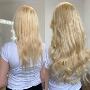 Bleached Blonde (No. 613) Clip in Hair Extensions for Crown Area Seamless 150g Virgin Remy Hair 16inch Silky Straight – 100 Human Hair Extensions Wholesale