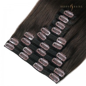 Top Hair Extension Companies Seamless 26 inch Human Hair Extensions Clip In Chinese Virgin Keep Cuticle Hair Dark Chocolate Brown Double Weft Straight