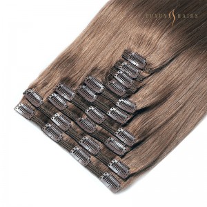 8A Ash Brown Straight 100g Full Head Clip in Seamless Virgin Remy 100% Human Hair Extensions-Hair Extension Brands