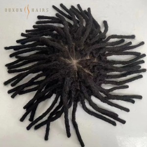 OXSM01 Peruvian Indian Remy Virgin Human Hair Hairpiece #1b Natural Black 8×10 Toupee Dreadlocks Full Silk Topper Hair Pieces Men Toupee Black American Afro Curly Men-Hair Piece Manufacturers