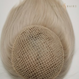 OXTF11 8.5X11 inch Integration System Wholesale Custom Color #1001 Silver Grey Blonde 100% European Virgin Human Hair Fishnet base Hair Topper