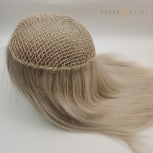 OXTF11 8.5X11 inch Integration System Wholesale Custom Color #1001 Silver Grey Blonde 100% European Virgin Human Hair Fishnet base Hair Topper