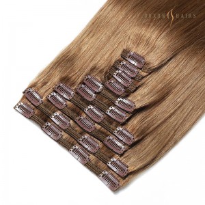 30″ Clip in Hair Extensions Virgin Remy Human Hair for Women – Silky Straight Human Hair 50grams 4pieces Medium Brown-Supplier Hair Extension