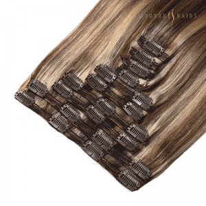 14inch Remy Human Hair Clip in Hair Extensions for Alopecia Chestnut Brown and Bronzed Blonde Mixed Color Highlight Balayage 100g Full Head-hair extension distributors