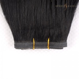 Jet Black Flat Hybrid Weft Hair Extensions – 20 inches of Remy Hair with Intact Cuticles, in Color #1