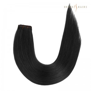 Jet Black Flat Hybrid Weft Hair Extensions – 20 inches of Remy Hair with Intact Cuticles, in Color #1