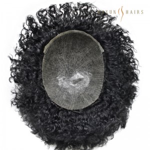 OXIM03 Afro Curly Toupee for Black Men Full Poly African American Human Hair Replacement Systems Durable Handtied Single Knotted Poly Skin Hairpiece Most Strong Thin Skin Kinky Curly Men Toupee Hairpieces Factory