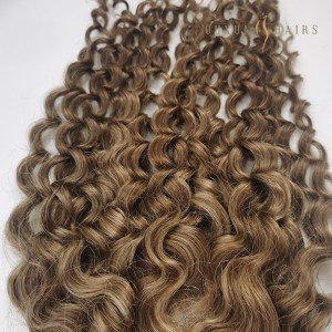 OXTL35 Human Clip On Topper Lace with Pu Around Perimeter Wavy Curly Hair Toppers Lightweight and Breathable Natural Human Hair 14cm*15cm Base Size Balayage Color