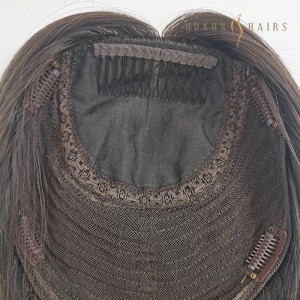 OXTS16 8×8″ Silk Base Wefted Hair Toppers Hidden Crown Virgin Real Human Hair System for Thinning In Stock European Virgin Hair 18″ Straight Dark Brown Color