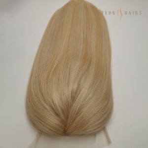 OXTS21 Custom Human Hair Blonde Color Silk Base Top One Pieces Clips In Jewish Wig Kosher Wigs Topper For Young Women ,Half Wig Remy Hair Direct Wig Manufacturer Brown with Blonde Mixed Color