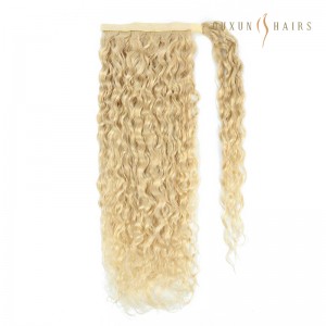 24inch 3A 100% Chinese Virgin Human Hair Curly Clip in Ponytail Hair Extensions #1001 Pearl Blonde-Hair Extension Vendor