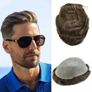 OXIM01 Durable Single Knot Poly Skin Base Men’s Capillary Prothesis Natural Indian Remy Human Hair Wig Man Knotted PU Toupee for Men Hair Pieces-Hair Wholesale