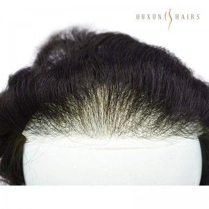 OXIM01 Durable Single Knot Poly Skin Base Men’s Capillary Prothesis Natural Indian Remy Human Hair Wig Man Knotted PU Toupee for Men Hair Pieces-Hair Wholesale