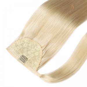 #60 Platinum Blonde Wrap Palibot sa Ponytail Extension Clip sa Ponytail Hair Extension 100% Remy Human Hair Straight Long Straight Ponytail 22 Inch para sa Babaye nga Gihigot nga mga Extension sa Babaye nga Wholesale