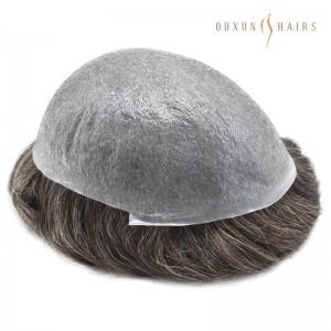 OXIM01 Durable Single Knot Poly Skin Base Men’s Capillary Prothesis Natural Indian Remy Human Hair Wig Man Knotted PU Toupee for Men Hair Pieces-Hair Wholesale