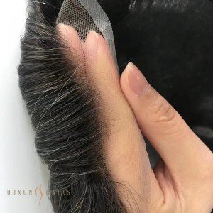 OXBM02 Toupee for Men Bio-Toupee for Men 0.06-0.08mm V-loop /Hand-Knotted PU Skin Lace Front Hair System Unit Men’s Toupee 8×10″ Durable Male Hair Prosthesis #1B With Grey Hair Natural Hairpiece Men’s Hair Toupee Wholesaler