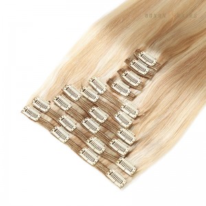 Balayage 100% Human Hair Extensions Clip in Real Remy Hair Full Head #1860 Honey Blonde and Platinum Blonde Highlight 24inch-Private Label Extensions Wholesale