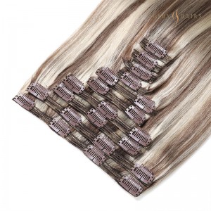 Brazilian Virgin Human Hair 200g Full Head 18 inch clip in hair extensions Ash Brown to Platinum Blonde Mixed Color Highlight Balayage Wholesaler