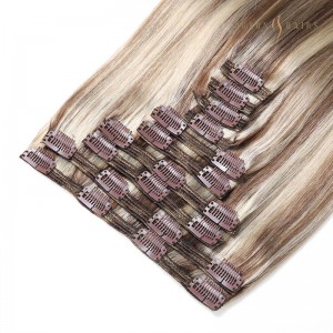 18 Inch Clip in Hair Extensions for Short Hair Medium Brown Highlighted Platinum Blonde Balayage Human 100g Hair Extensions Human Hair 9 Pieces Hair-Extension Wholesale Suppliers